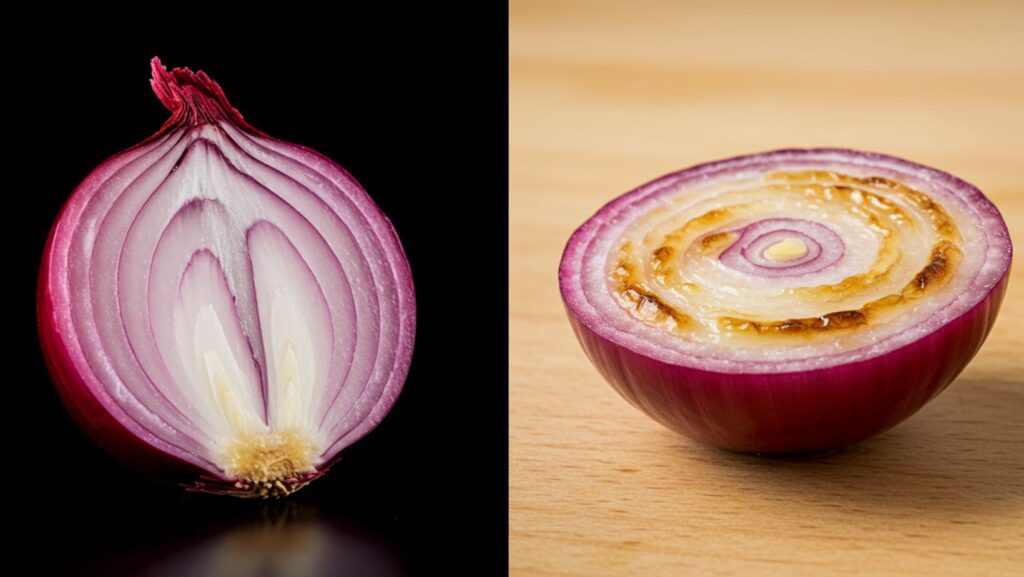 Nutritional difference between cooked and raw red onions