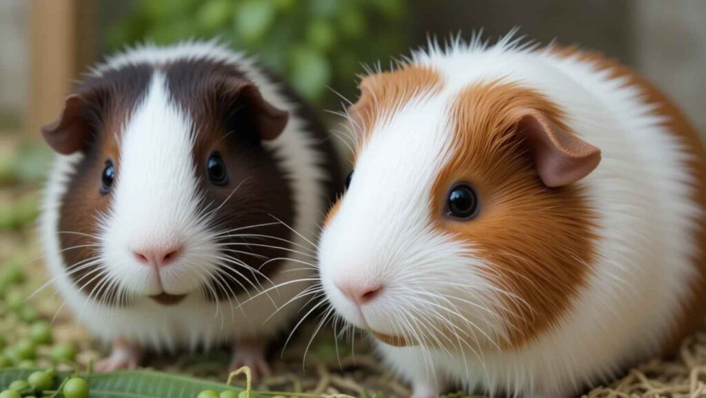Feeding snow peas to guinea pigs